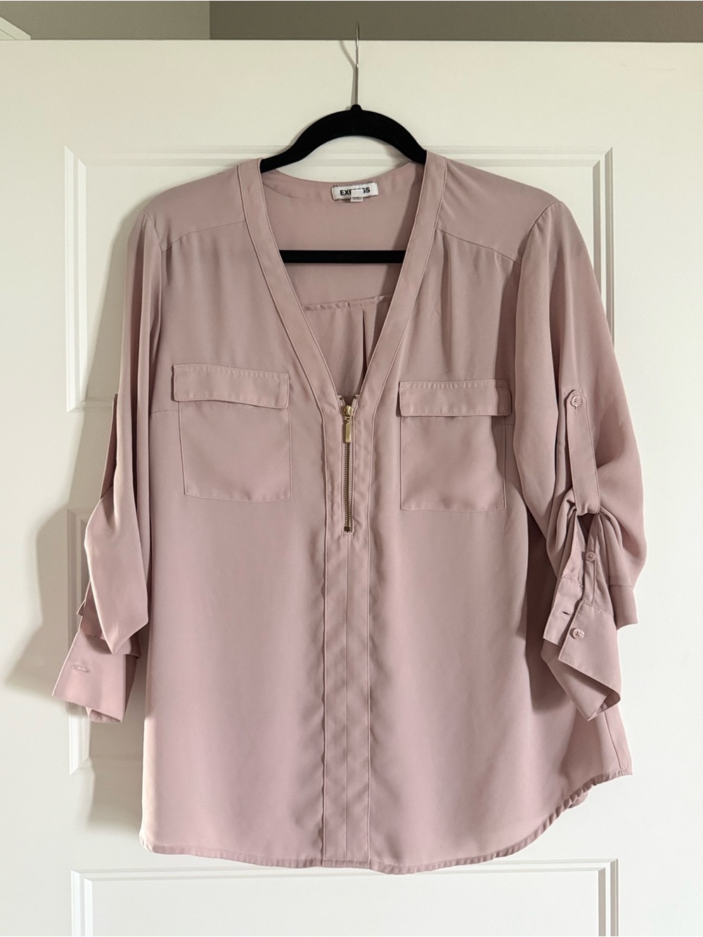 Express Blush Pink Zip-Front Blouse